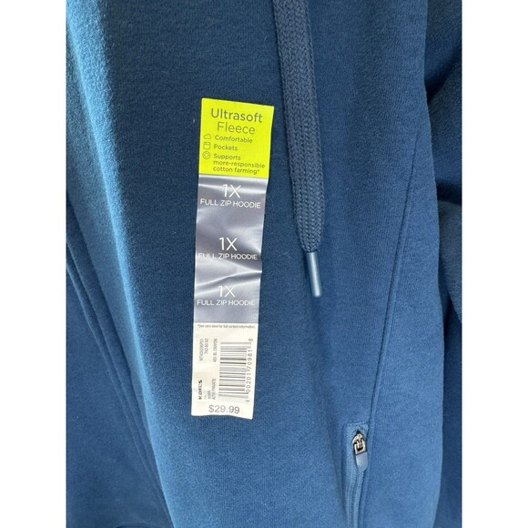 Tek Gear Hoodie Size 1X Ultrasoft Fleece Jacket Blue Long Sleeve Women's NWT - Picture 3 of 10